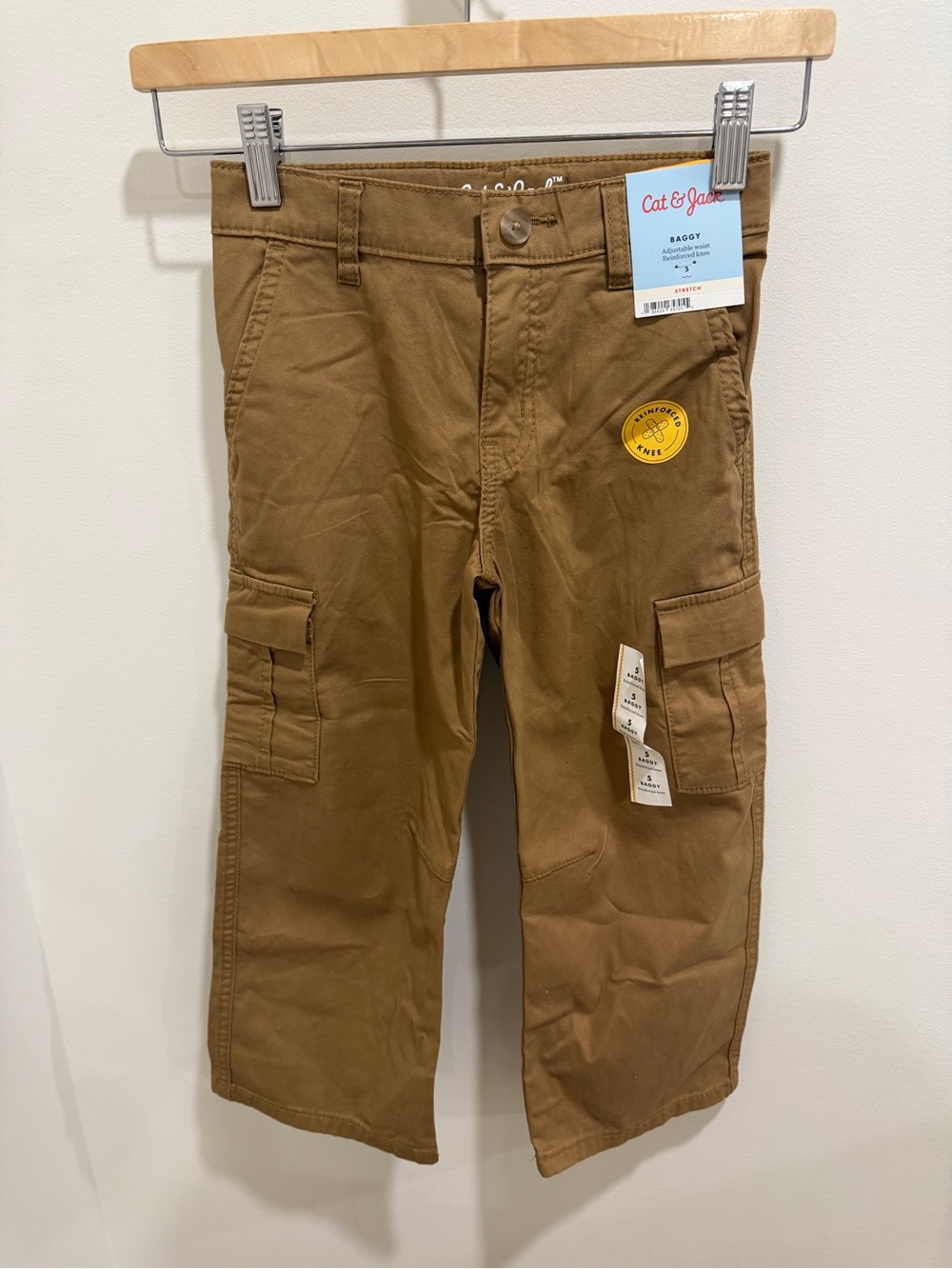 Boys Tan Cargo Baggy Pants with Utility Pockets - 5 NWT